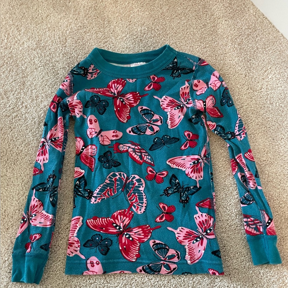 Hanna Andersson Teal and Pink Butterfly Pajama Set